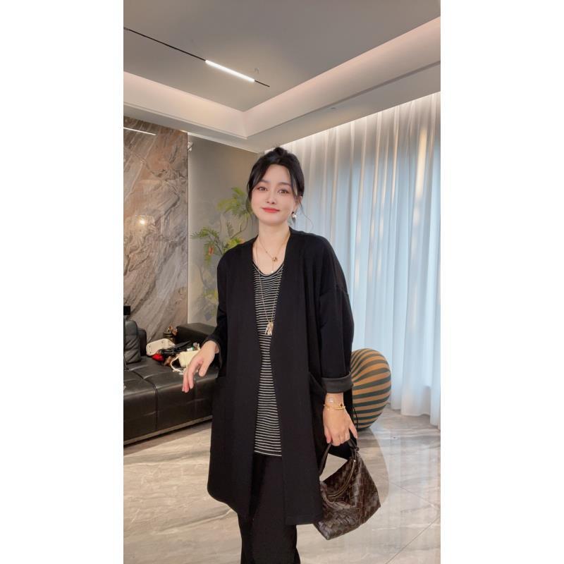 【冲姐】秋款上新中长款外套女宽松慵懒风纯色开衩休闲百搭时尚外套