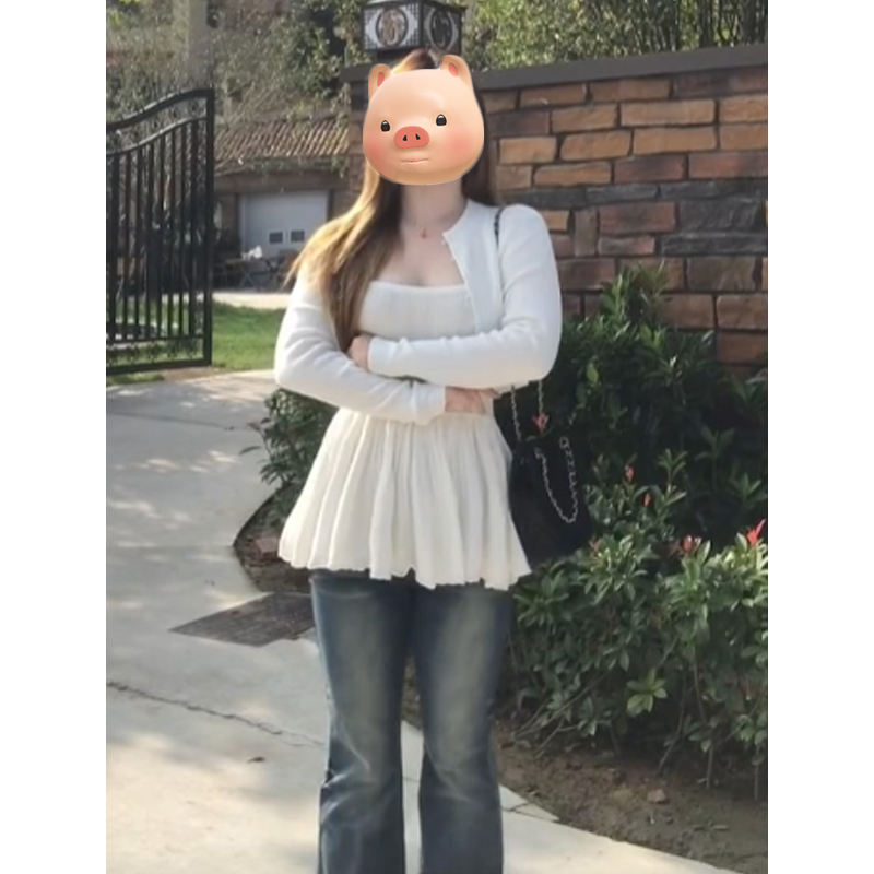 巨好看的韩系早秋穿搭一整套白色针织开衫芭蕾风吊带裙子两件套装