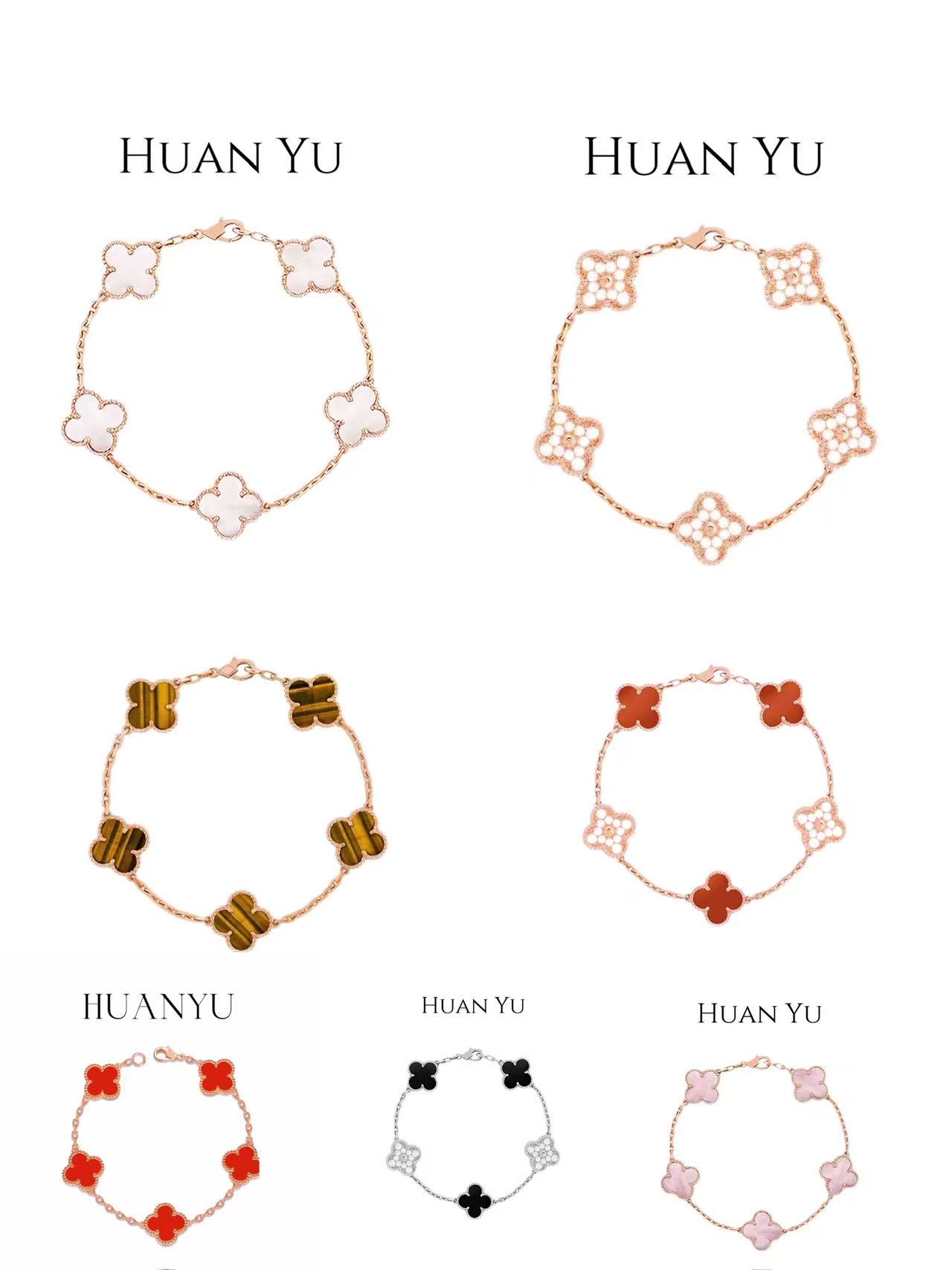 【HUANYU】 高定版 四叶草手链 玫瑰金色满镶轻奢气质风