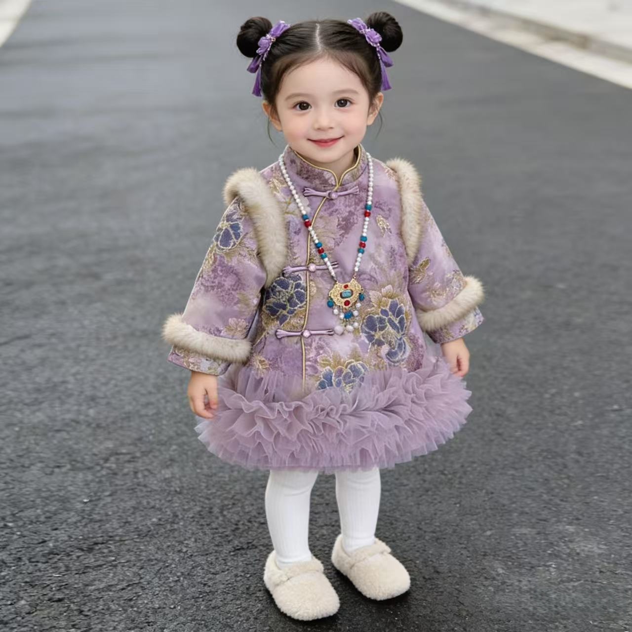 新款拜年服加绒加厚新中式中国风旗袍连衣裙冬款国风宝宝套装汉服