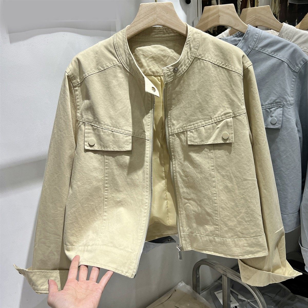 韩版水洗复古做旧牛仔短款外套女2025春季新款纯色港式小个子上衣