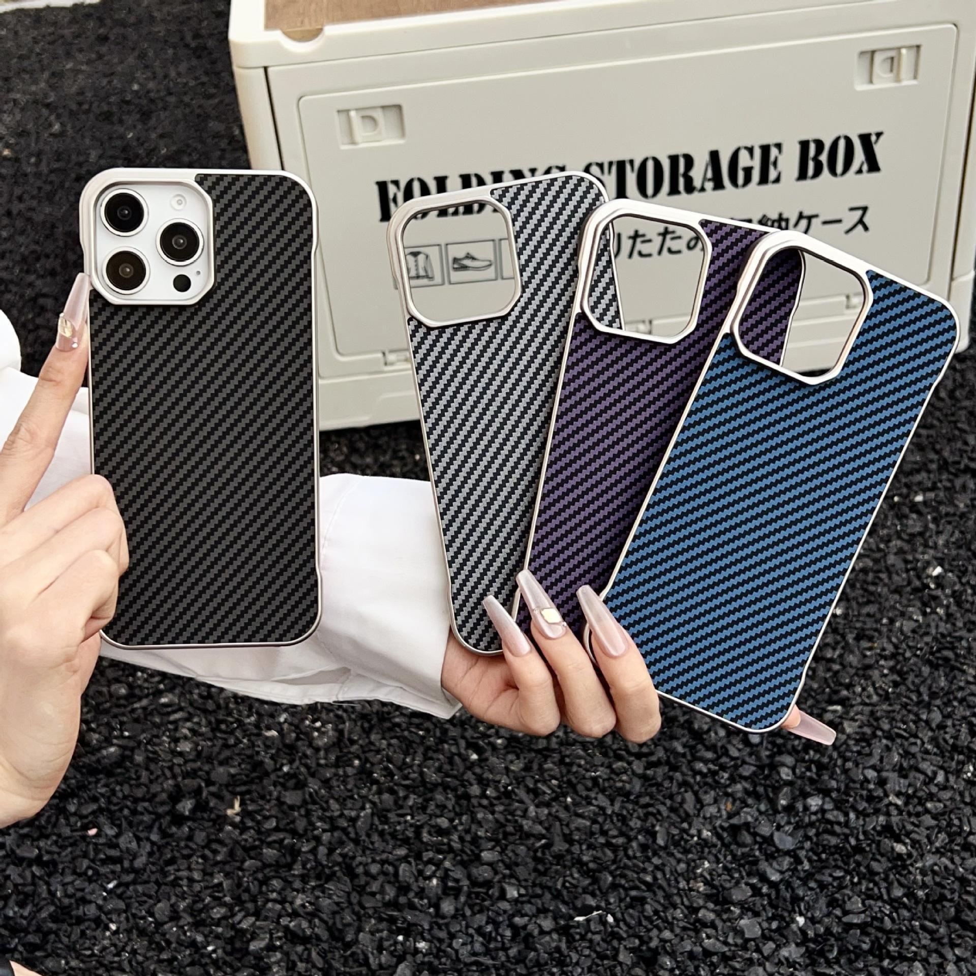 适用iPhone16无边框碳纤维手机壳苹果15proMax高级感防摔14保护套