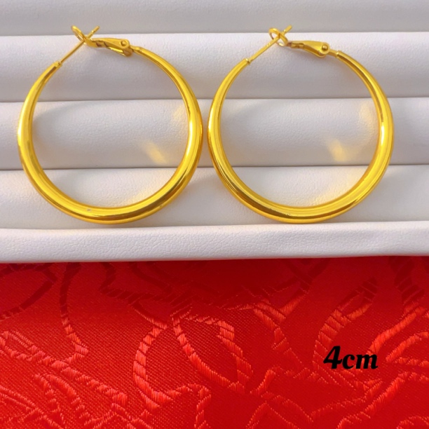 铜合金耳饰 EH010新款时尚休闲百搭轻奢水滴金色气质素圈耳环4cm