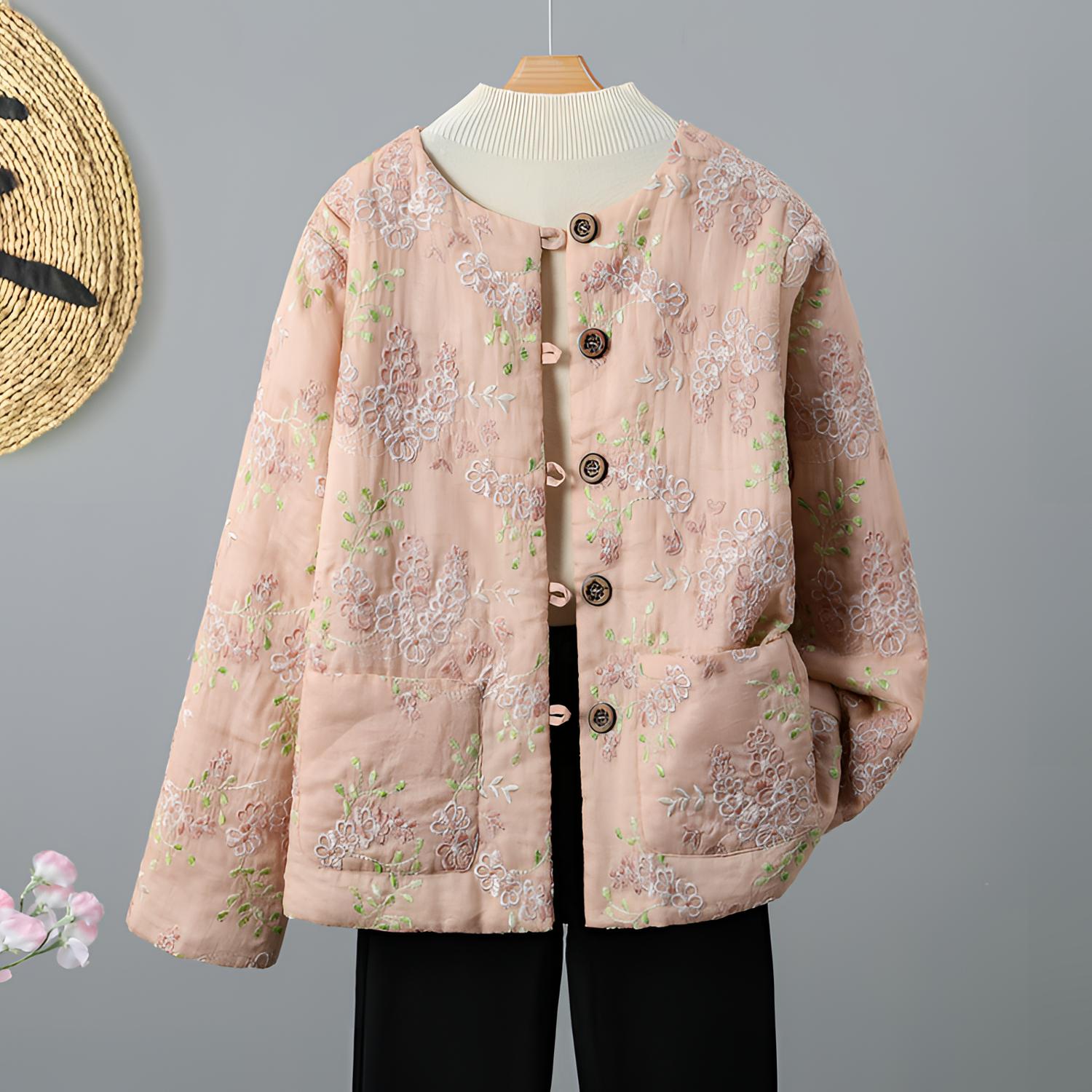 新中式国风纯棉满绣保暖棉服女2025冬季新款宽松显瘦复古气质短款