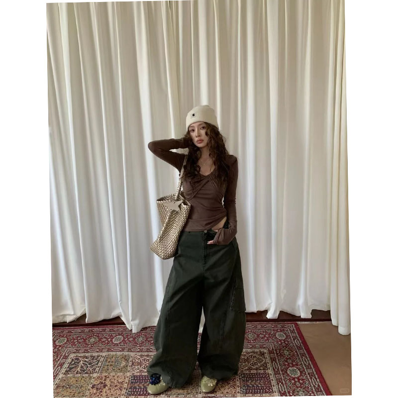 2025秋季小众简约风修身显瘦薄款长袖上衣休闲百搭阔腿长裤套装女