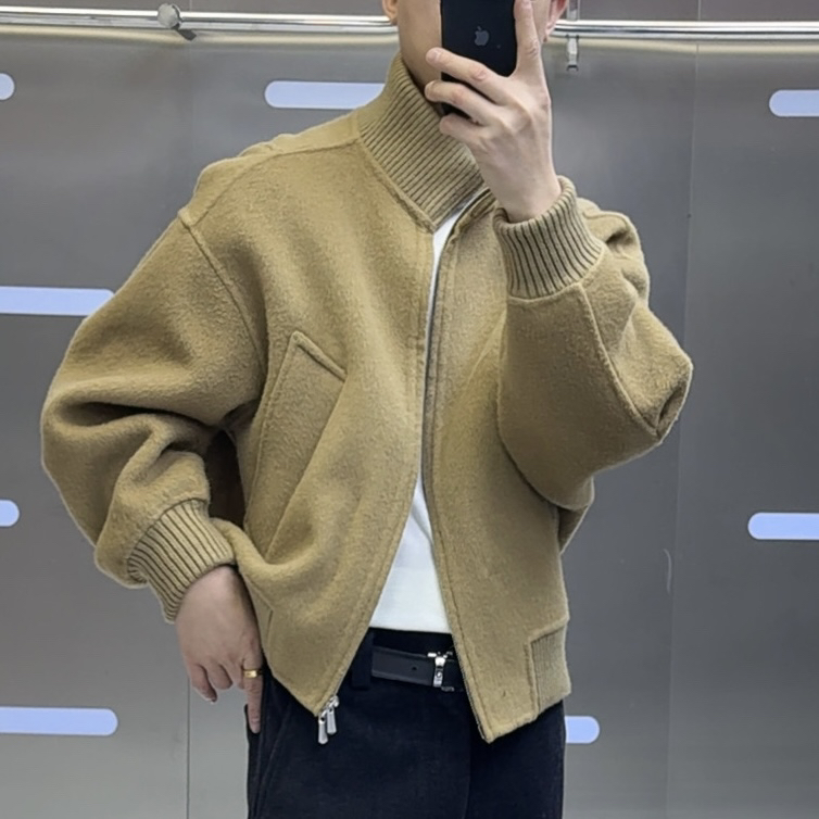 冬季男士（100%羊毛）外套立领韩版高街保暖廓形夹克短款加厚百搭