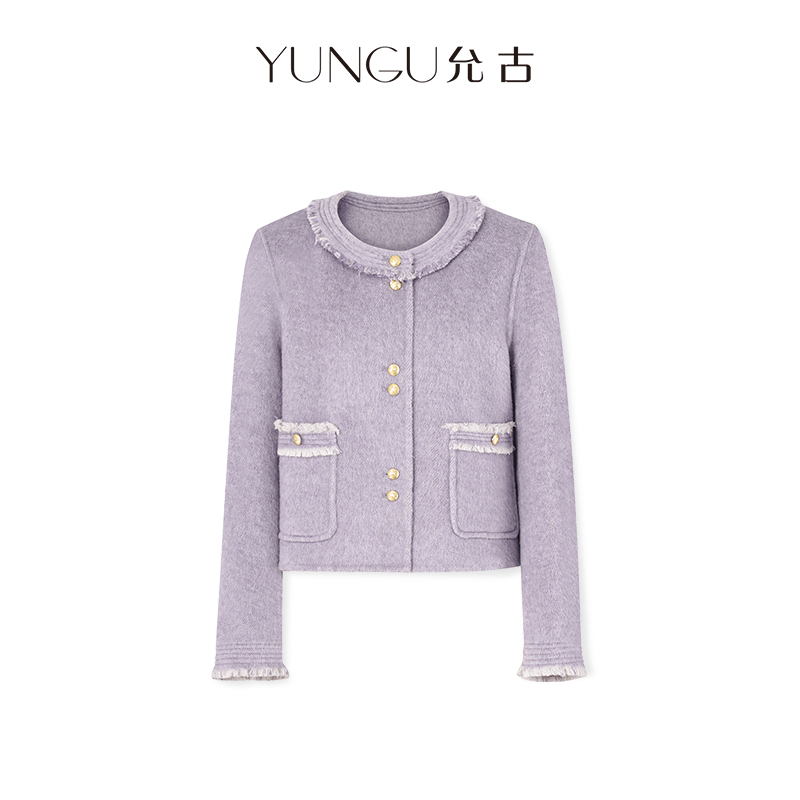 YUNGU允古【温柔千金】绵羊毛·骆驼绒流苏小香风双面大衣秋冬短外套