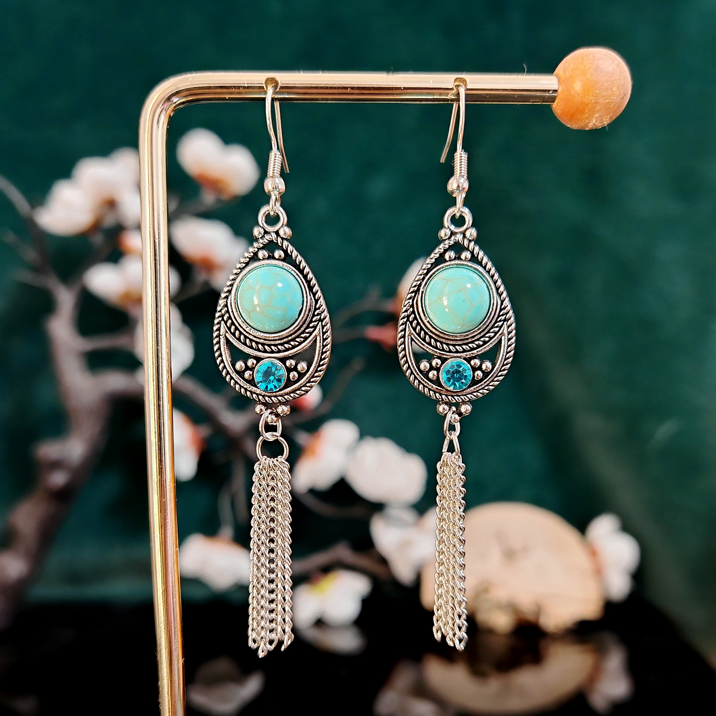 合金耳饰 多吉米青澜垂绪新中式青润流苏坠国风吉瑞耳饰