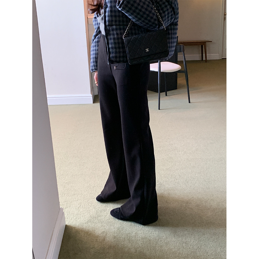辣妹风高腰加绒喇叭休闲裤微喇阔腿裤女冬季保暖慵懒气质显瘦长裤