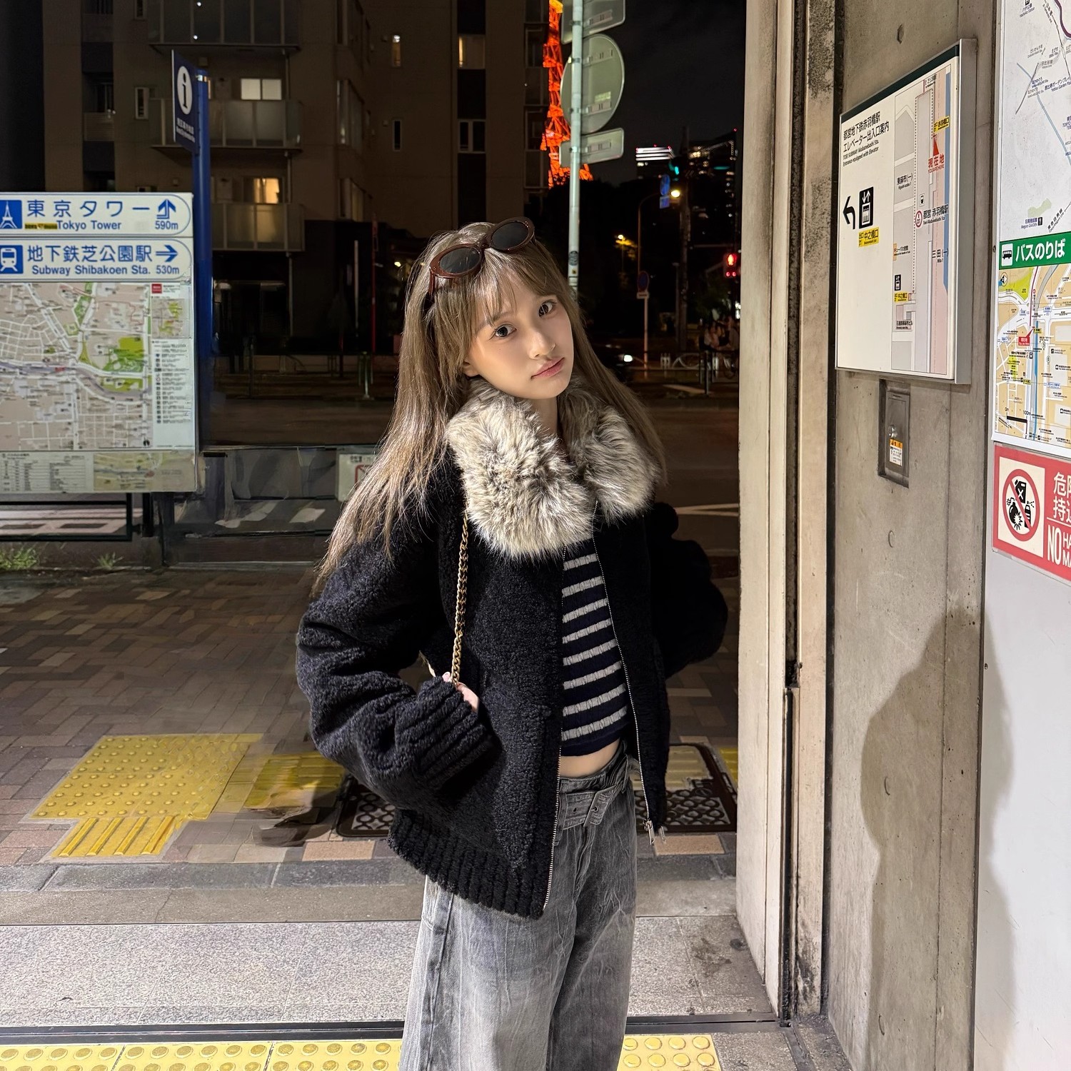 CEEYOU 定染毛领小颗粒毛毛外套冬黑色毛毛冬装2025新品2269浪