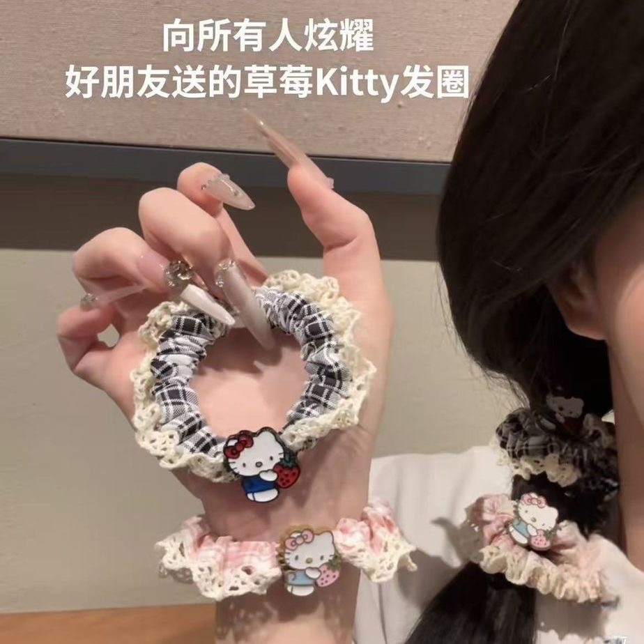 甜美Kitty猫蕾丝小肠发圈女高级感低马尾扎头发头饰可爱发绳发饰