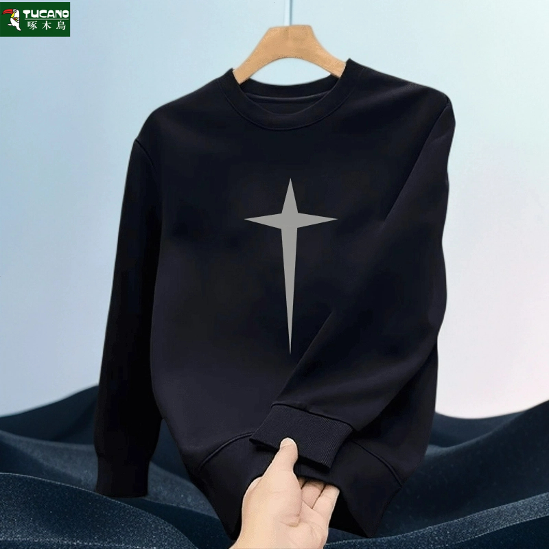 啄木鸟男士时尚盐系少年感长袖字母圆领卫衣印花男上衣套头秋冬