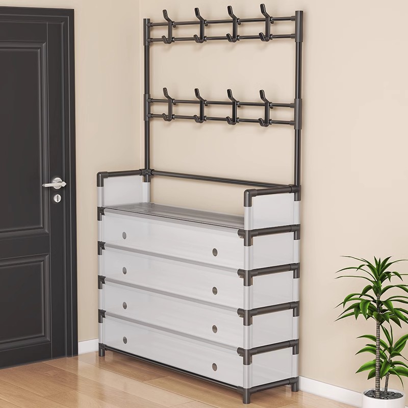 简易防尘鞋架衣帽架一体多层大容量家用门口出租房宿舍收纳置物架
