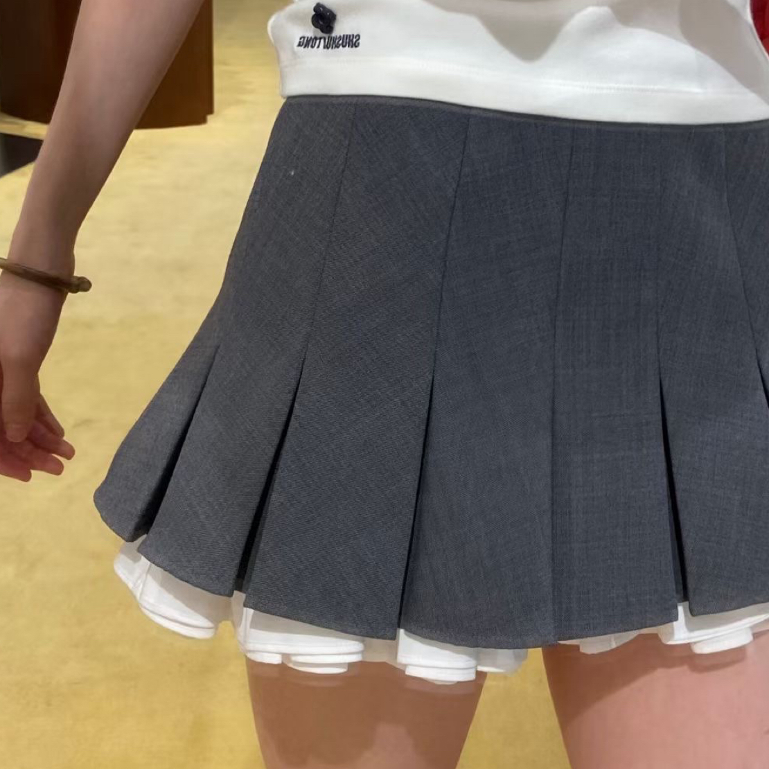 【lunan】拼接百褶高腰辣妹小个子夏季气质a字半身短裙