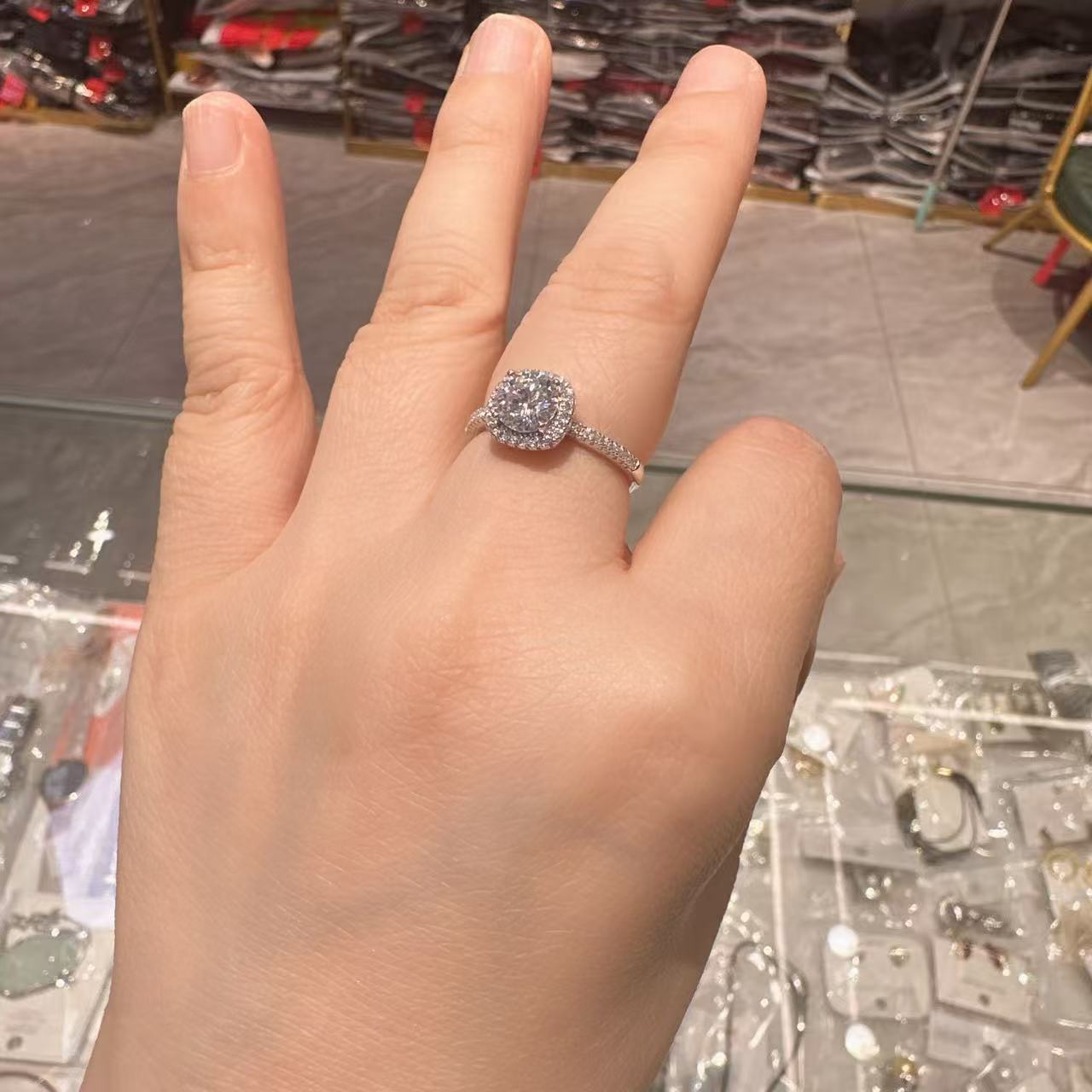 非金属莫桑石戒指 四方圆戒指百搭款