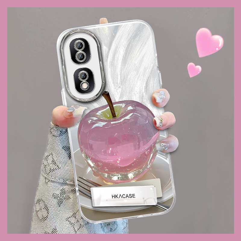 适用于荣耀90pro精孔羽纱晶莹粉苹果网红创意支架全包手机壳女款