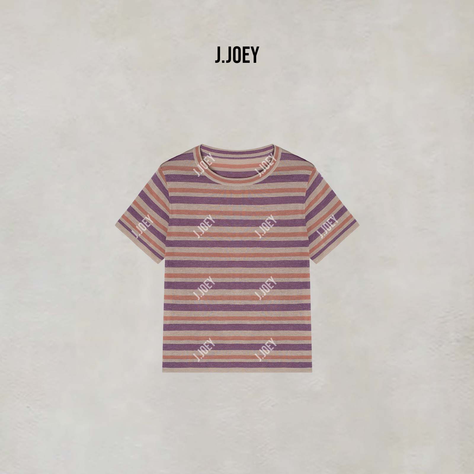 J.JOEY 秋季新款极简风紫条纹宽松圆领套头T恤 C50802