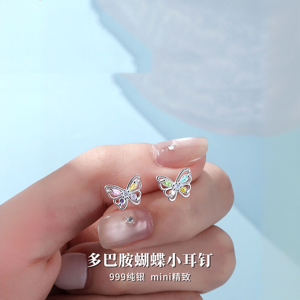 足银耳饰 999纯银蝴蝶耳钉女养耳洞免摘独特高级感耳环轻奢耳饰品
