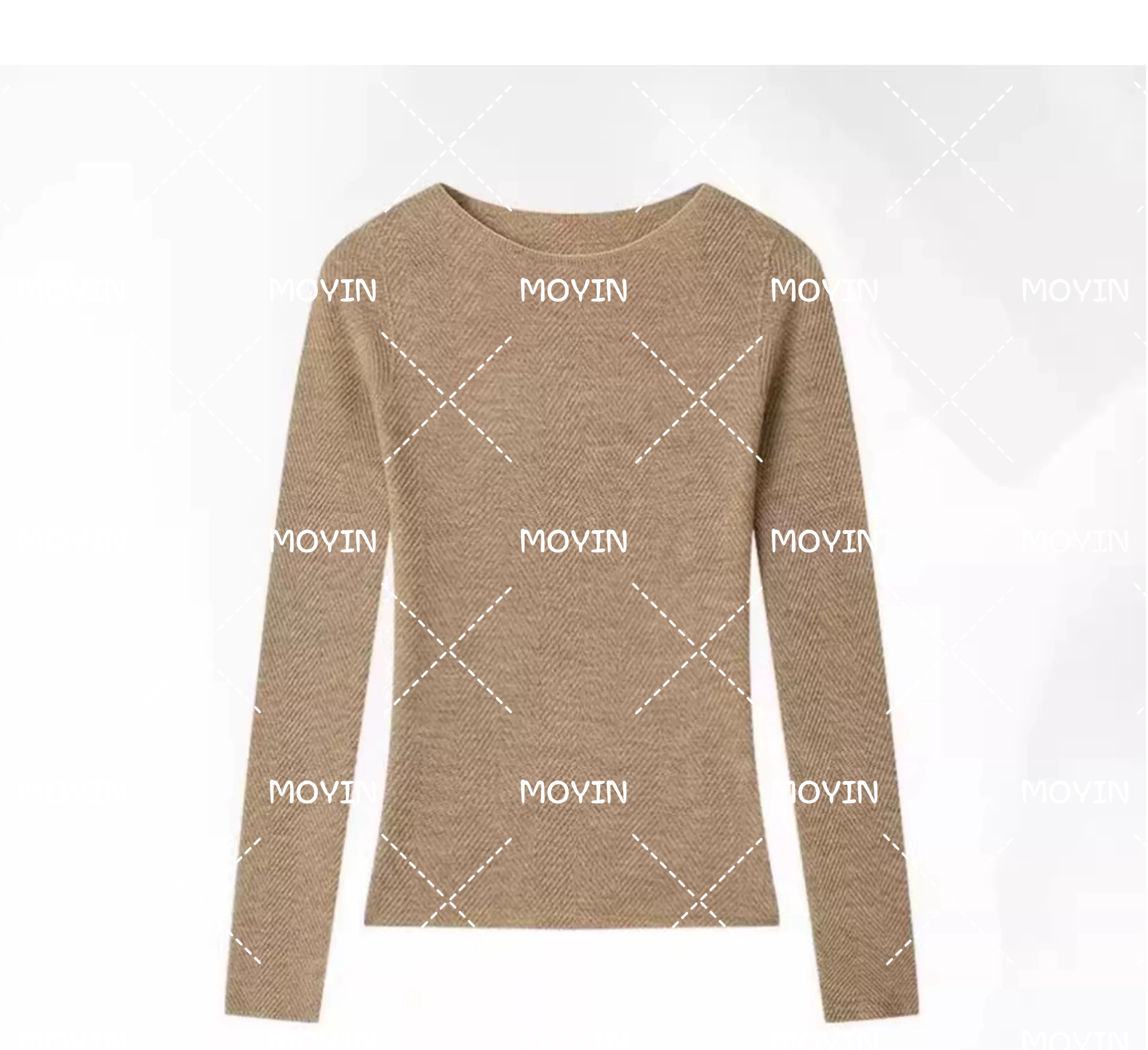 MOYIN圆领长袖【100%精仿羊毛】扬子纱可机洗抗起球鱼骨纹打底衫