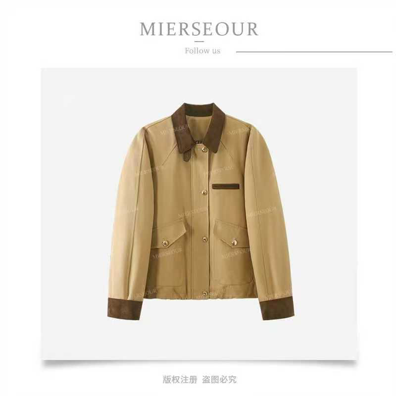 W露丝绗棉卡其翻领复古夹克女短款秋冬外套复古简约棉服W607