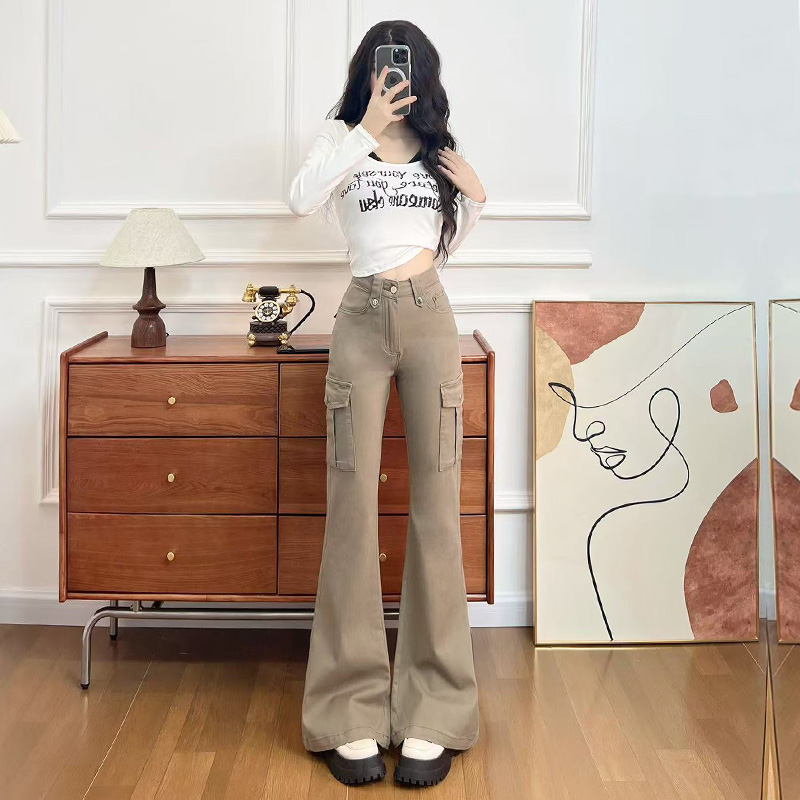 工装喇叭牛仔裤女春秋冬季2025新款辣妹时髦独特潮流拖地裤子