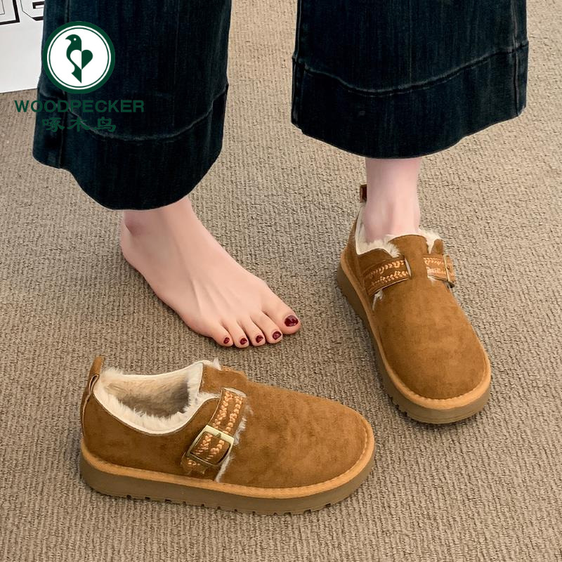 啄木鸟厚底加绒保暖加厚全包勃肯鞋女鞋子2025冬季新款雪地靴棉鞋