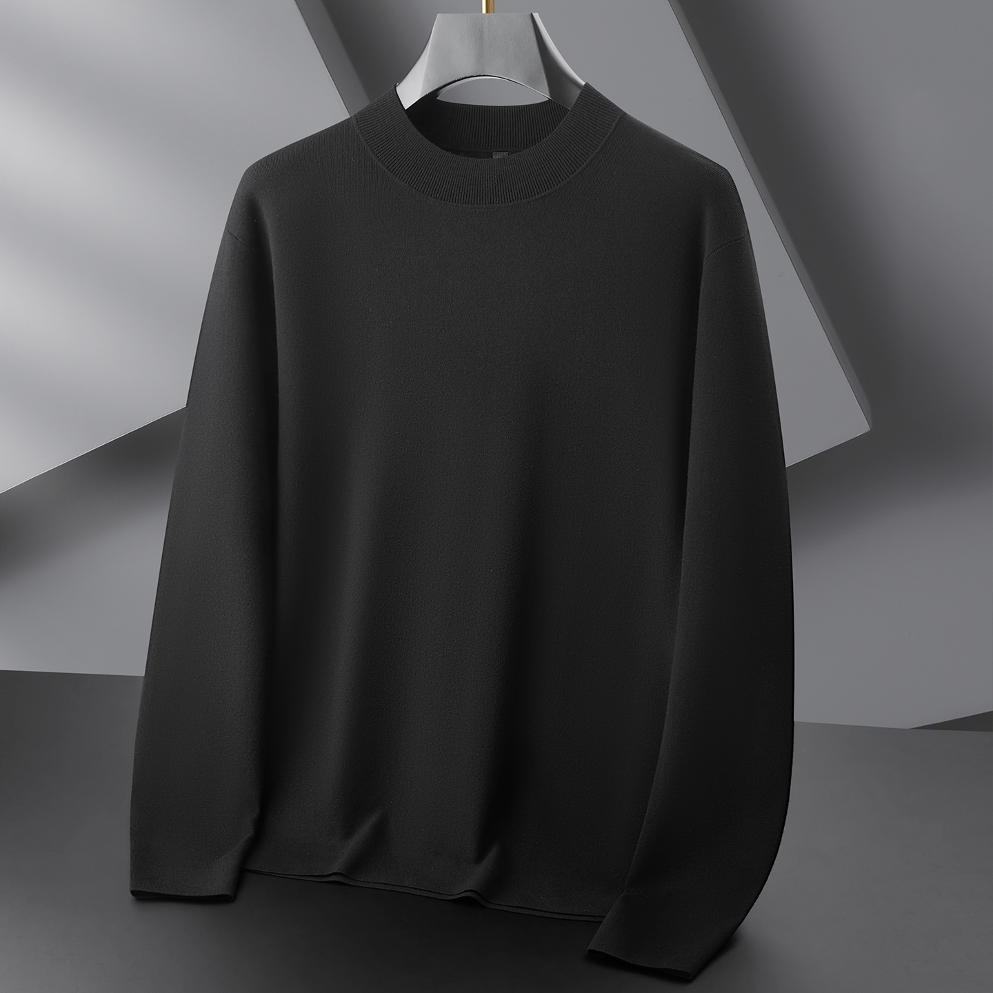 【郭有样轻奢风推荐】2025秋冬男士商务休闲纯色中领长袖针织打底衫