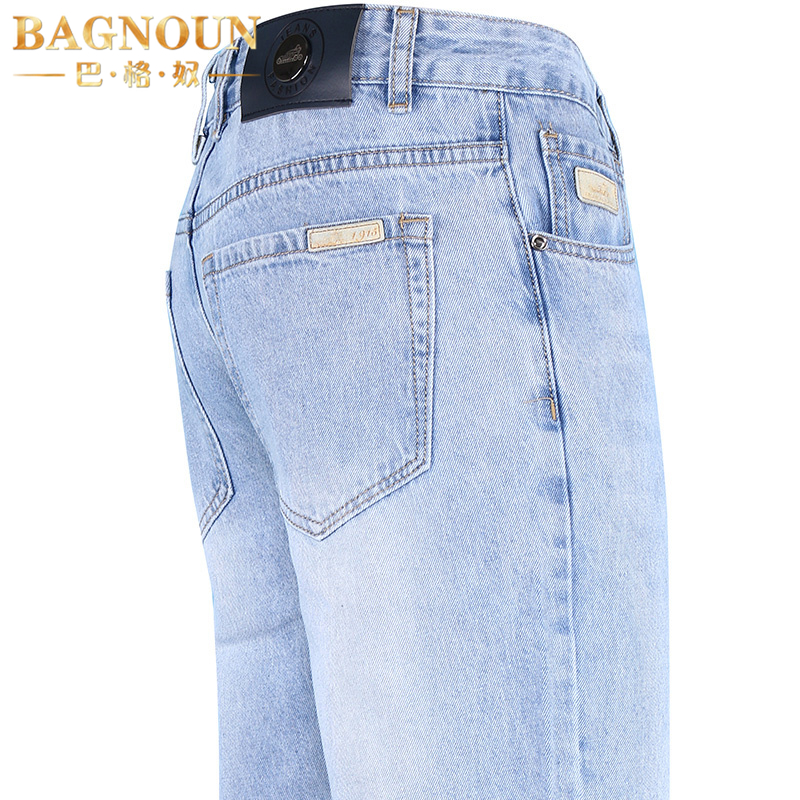 巴格奴牛仔裤男士秋冬季新款时尚高端纯棉厚款宽松直筒大码九分裤