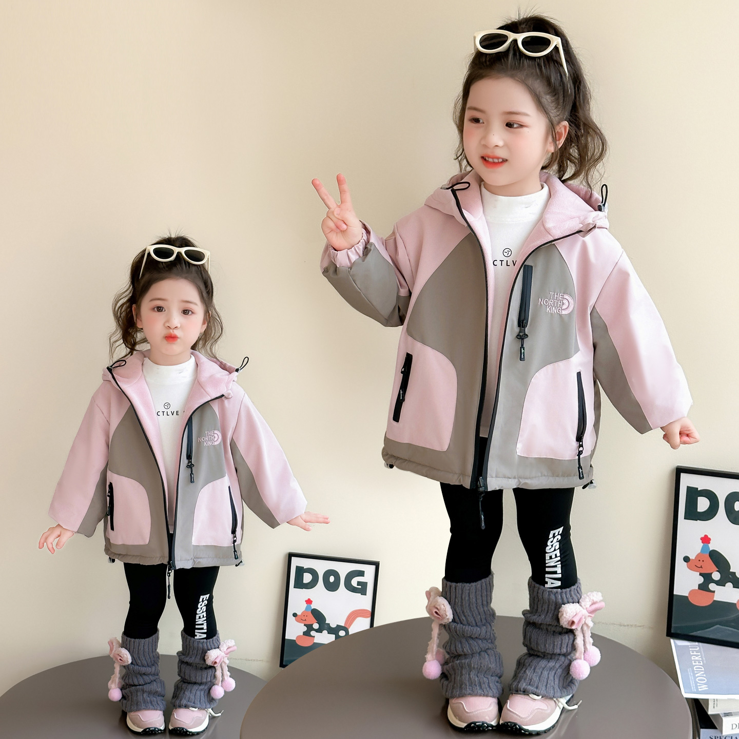 女小童秋冬季新款洋气冲锋衣两面穿女宝宝长袖加绒加厚外套深秋装