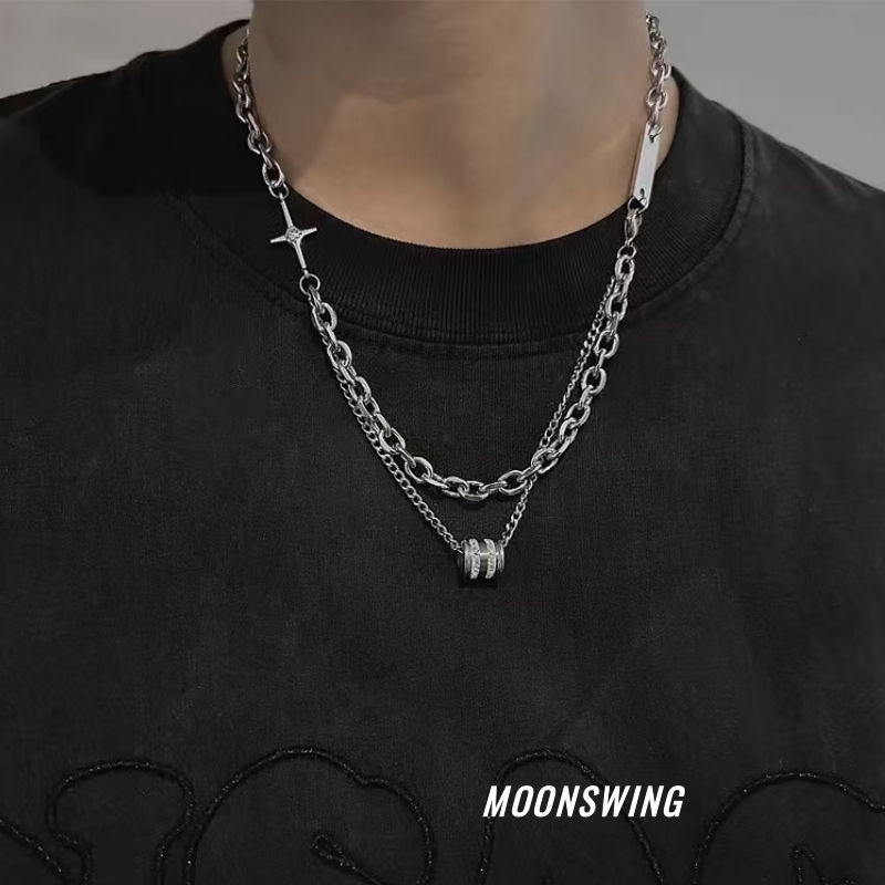 钛钢项链 双层叠戴镶锆项链男环钻超闪锁骨链女ins风冷淡风设计感