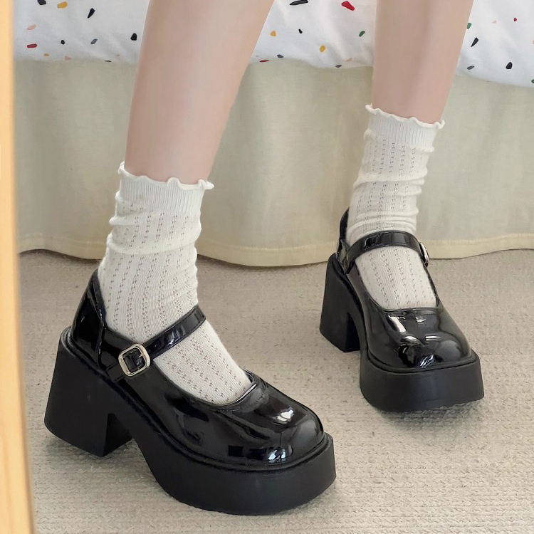 粗跟高跟小皮鞋女款2025春季新款厚底增高法式复古玛丽珍单鞋圆头