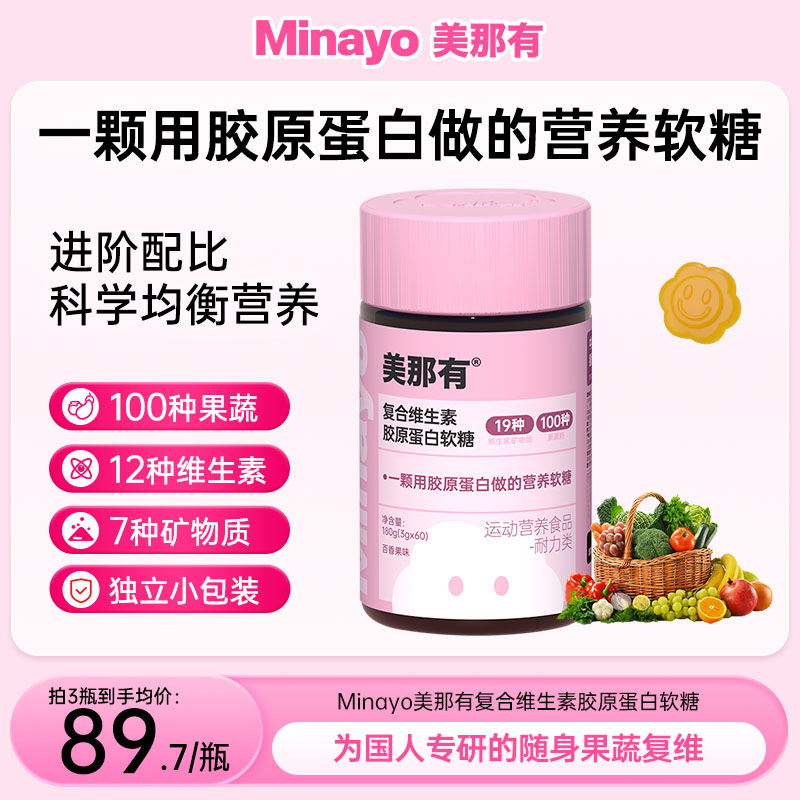 Minayo美那有粉颜瓶复合维生素胶原蛋白软糖矿物质百香果味dsp