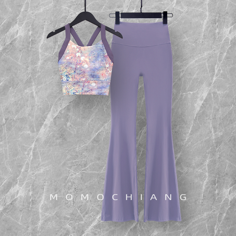 无袖瑜伽服套装女时尚修身显瘦运动健身跑步专业背心喇叭裤