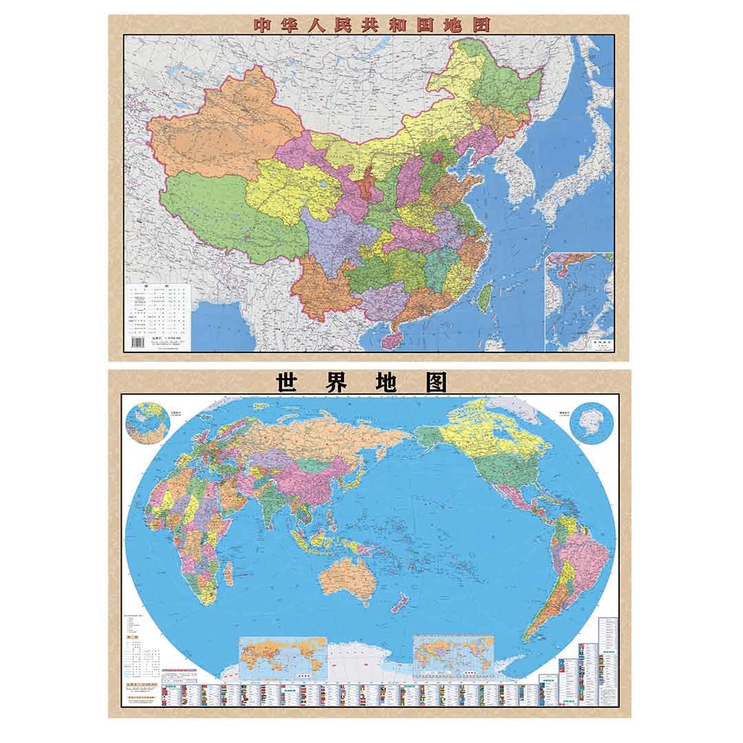 新版中国地图和世界地图自粘油画布防水可擦高清地理百科知识贴图