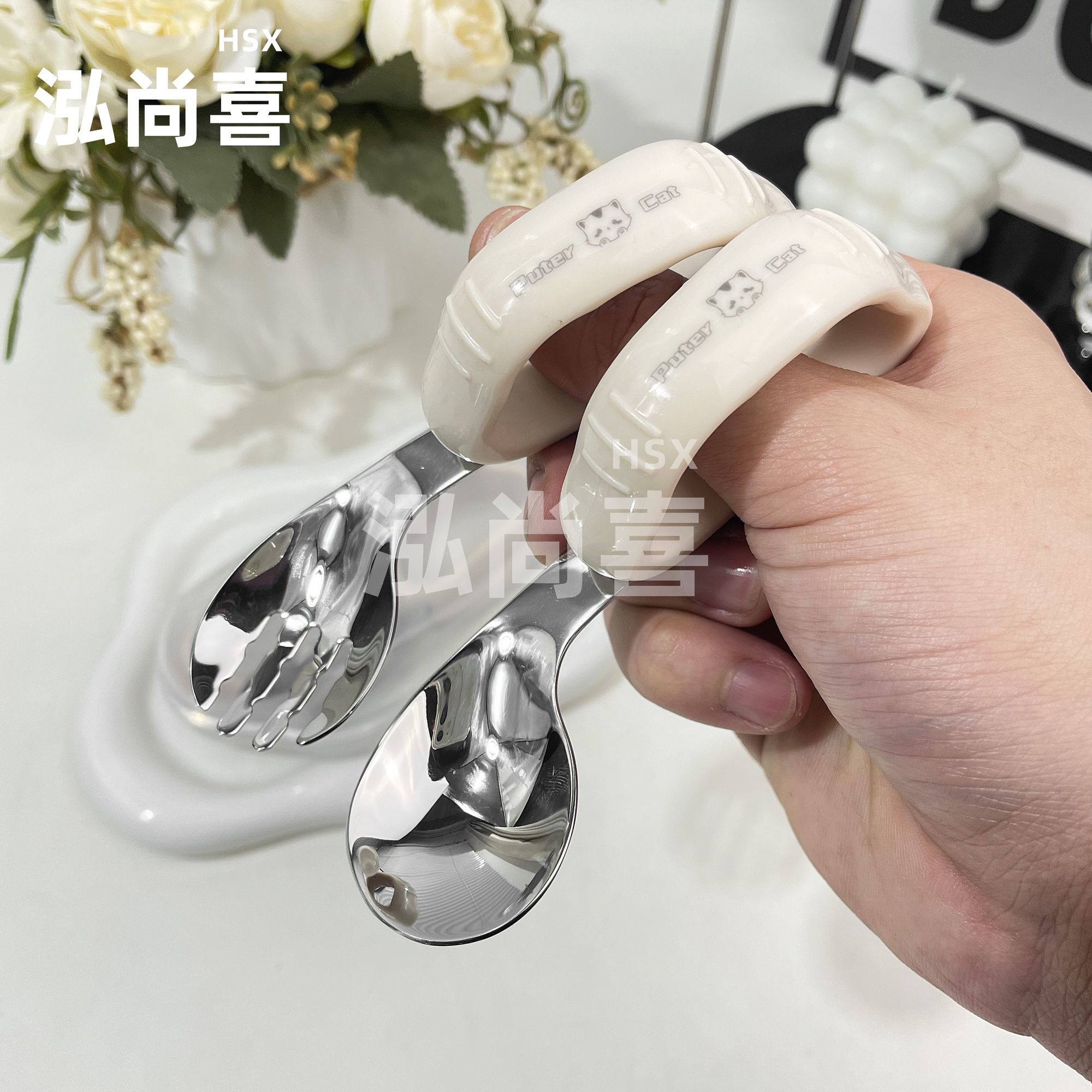 316L学吃饭训练勺餐具辅食勺婴儿训练勺叉不锈钢儿童吃饭叉勺宝宝