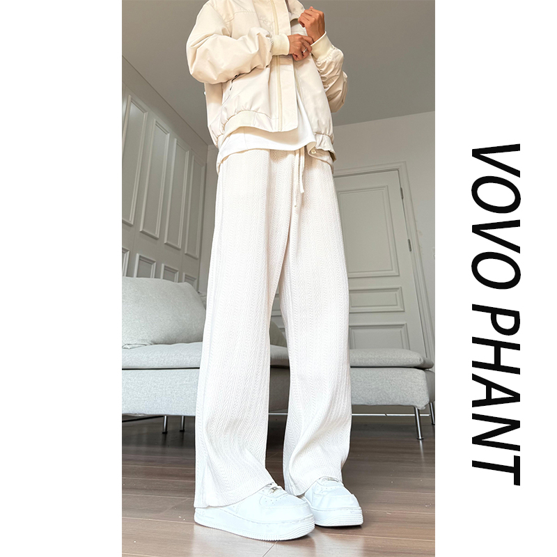 VOVO美拉德麦穗纹提花休闲长裤男款秋季美式复古针织垂坠感直筒裤