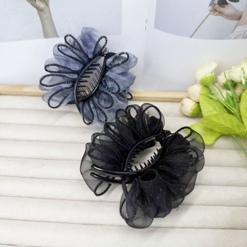 诗泊雅 高定黑纱星芒缀饰奢华抓夹式丸子头造型配饰