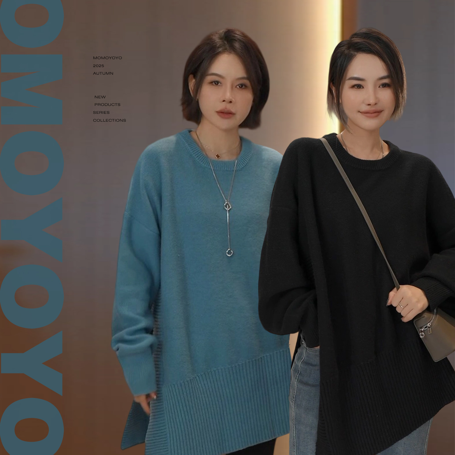 辰辰妈【蓝岛之恋】圆领毛衣女2025新款慵懒风下摆开叉上衣8676DM