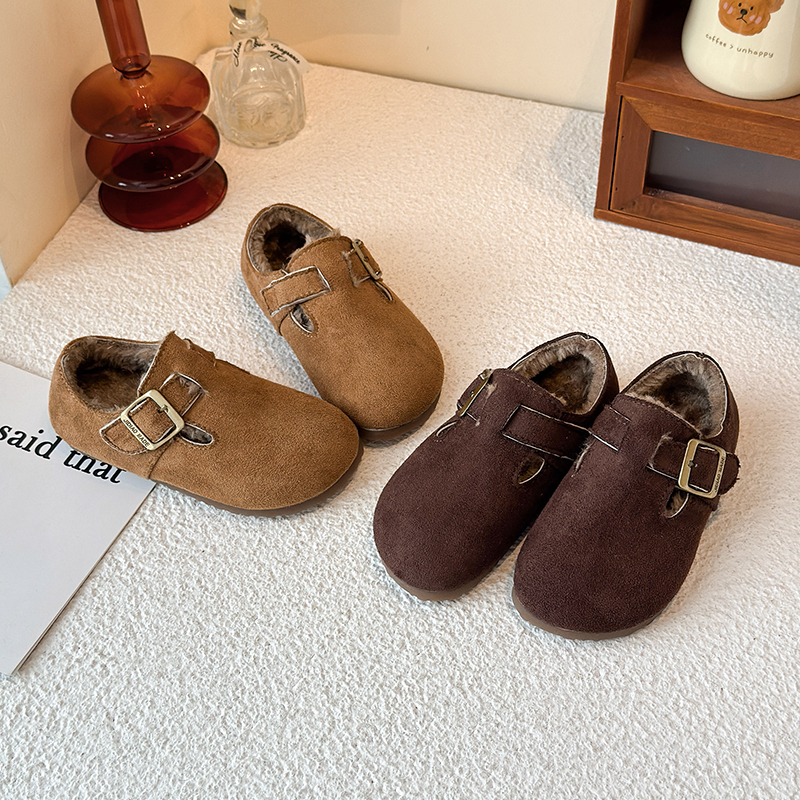 儿童加绒勃肯鞋2025冬季新款女童韩版百搭加厚豆豆鞋男童保暖棉鞋