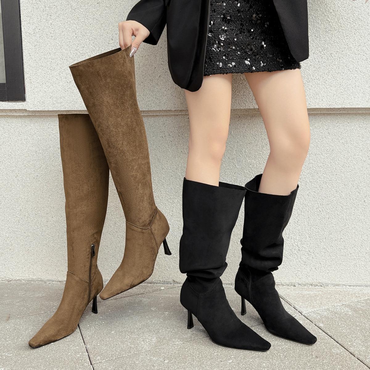 过膝靴女冬新款粗腿胖mm大筒围长筒靴细跟高跟长靴高筒大码堆堆靴