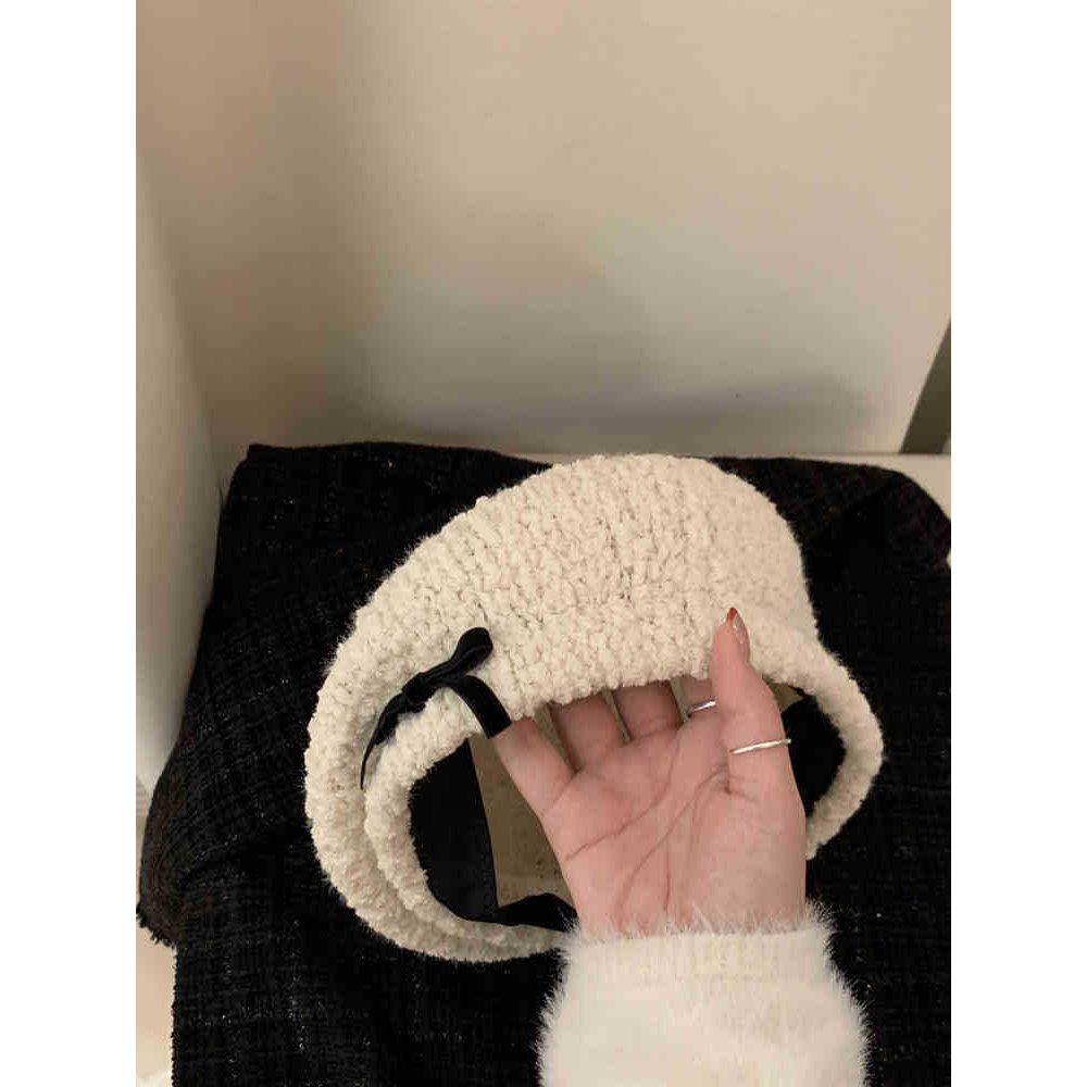 帽子女日系小众蝴蝶结毛绒贝雷帽女秋冬季新款可爱甜美白色画家帽