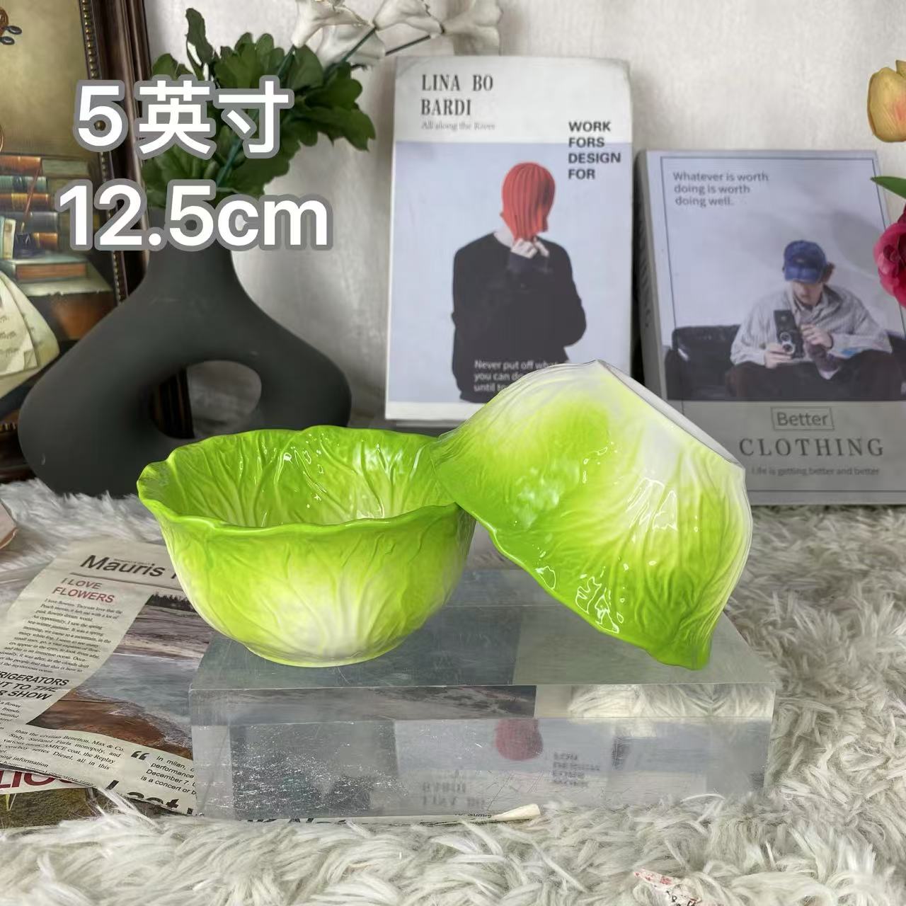 陶瓷新中式百财珐琅瓷浮雕白菜系类米饭碗5英寸家用碗盘创意