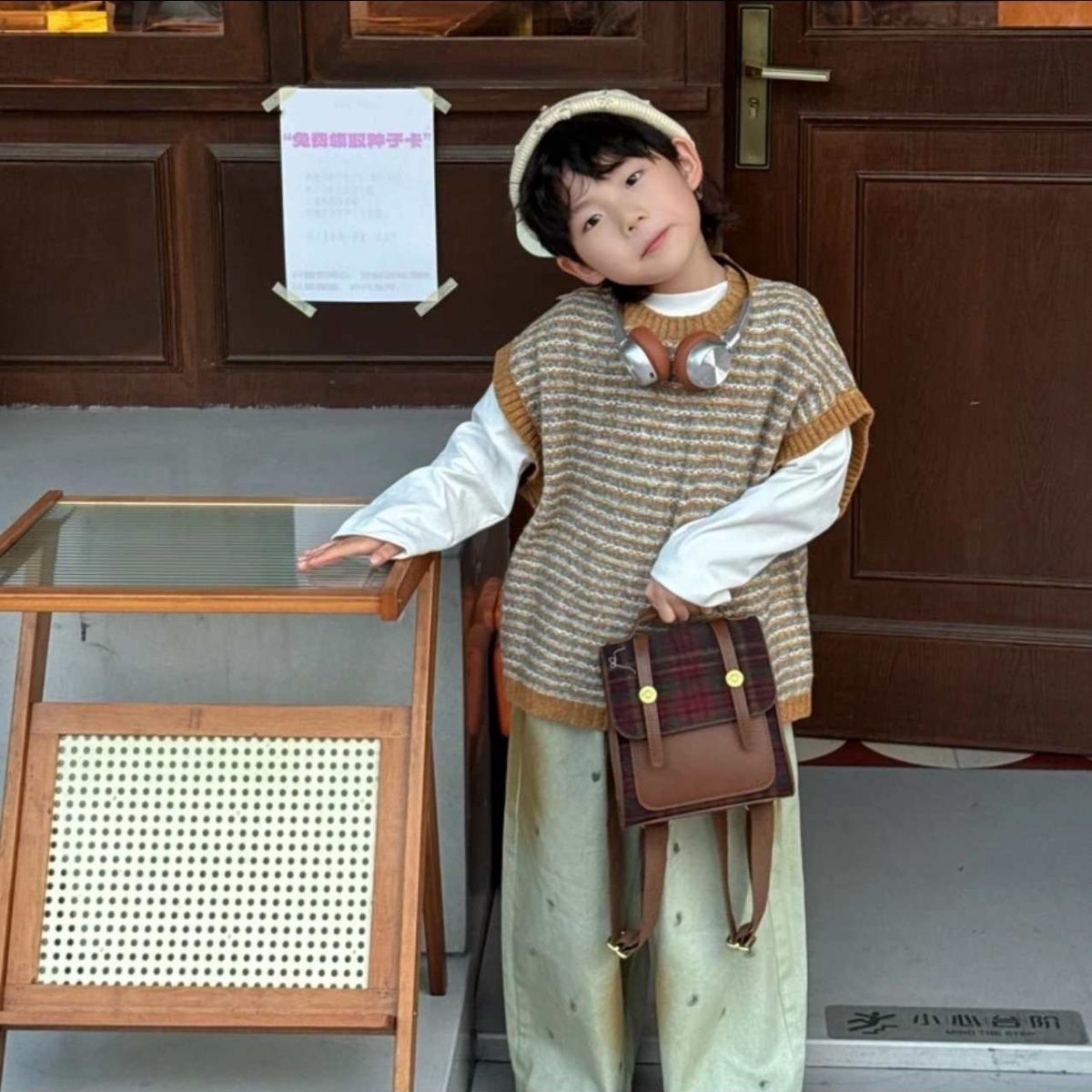 【金选】男童秋装套装复古2025韩版秋季新款毛衣马甲童牛仔裤三件套