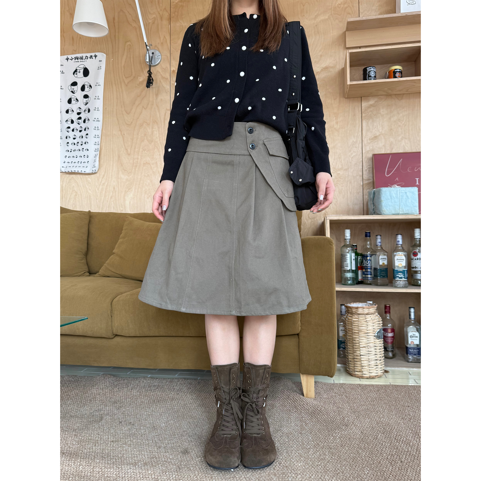 CCYE川川也美式复古工装半身裙不规则设计短裙过膝裙子