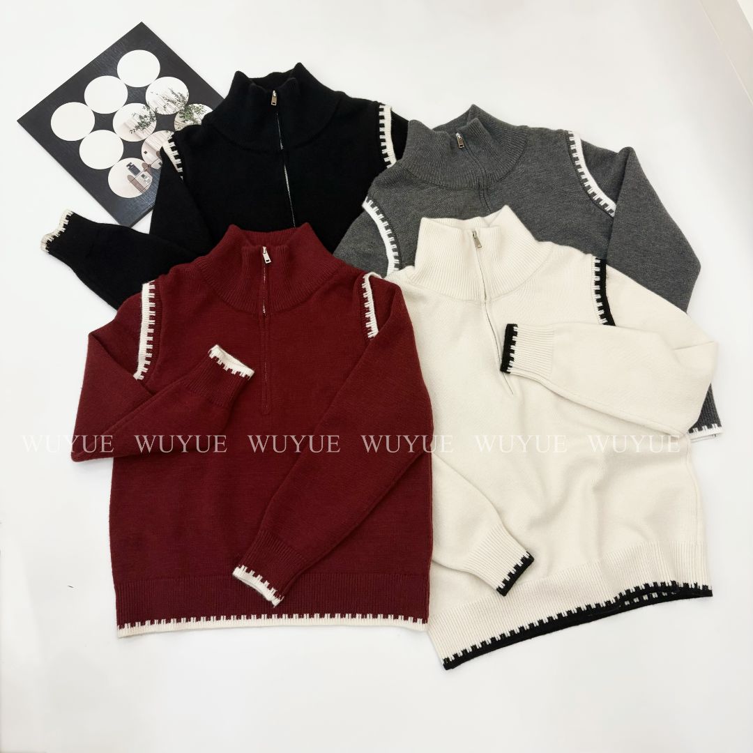 半拉链高领毛衣拼接加厚保暖针织衫时尚百搭2025大码女装冬季新款