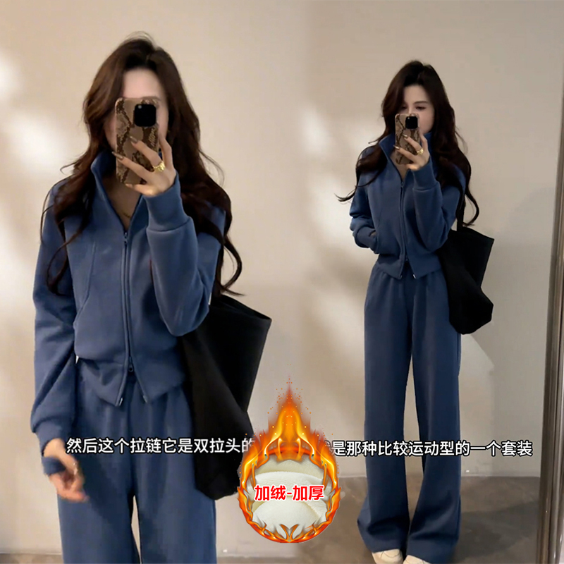 巨好看冬装一整套韩系时尚百搭套装加绒加厚保暖上衣阔腿裤两件套