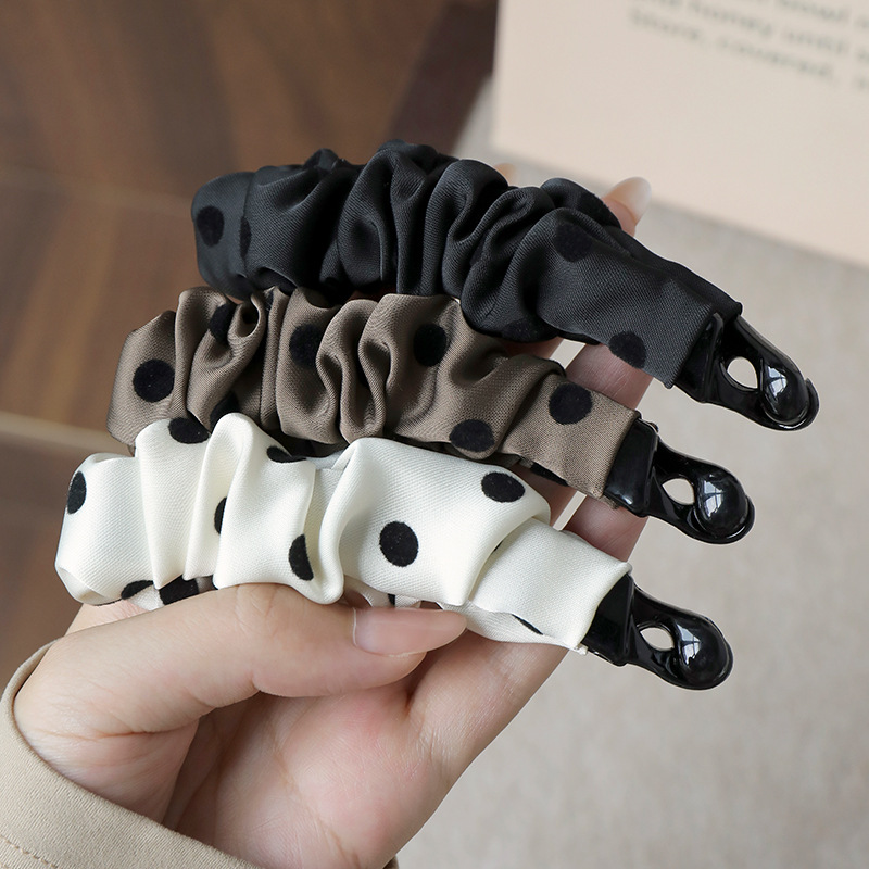 气质缎面波点褶皱香蕉夹竖夹女后脑勺高低马尾一字夹横夹头饰发卡