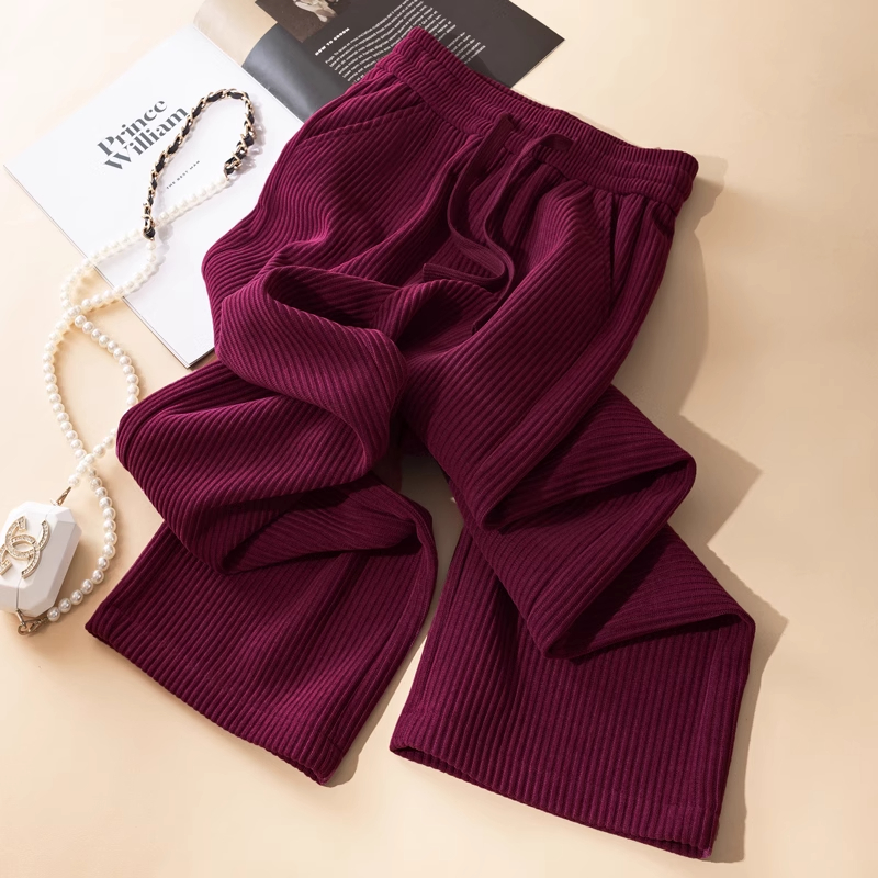 雪尼尔阔腿裤女秋冬2025新款高腰宽松梧桐糯米裤条纹加绒直筒裤子