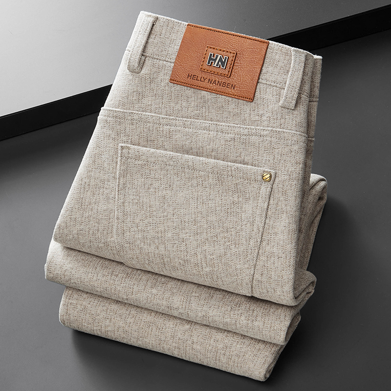 绵羊毛高档男士商务休闲裤轻奢加绒加厚修身中年直筒高弹力长裤子