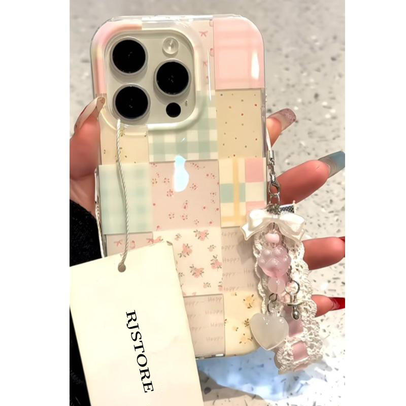 奥菲顿拼接花朵格子适用iPhone1615大孔手机壳华为vivo小米14oppo